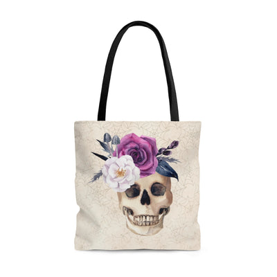 Skull with Flowers Skeleton Goth Tote Bag - AudaciousGifts