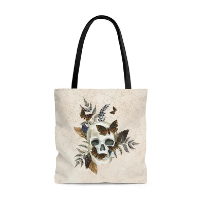 Skull with Flowers Tote Bag | Goth Skeleton - AudaciousGifts