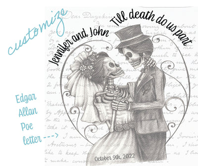 Custom Bride Skeleton Personalized Wedding Gift Edgar Allen Poe Til Death Do Us Part Wed Fall Wedding Goth Mr and Mrs Halloween Couple - AudaciousGifts