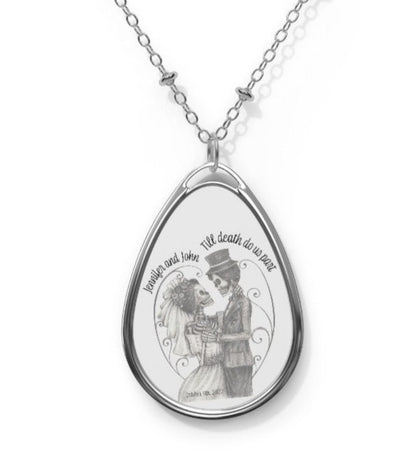 personalized bride groom skeleton necklace custom goth dark wedding jewelry anniversary name date - AudaciousGifts